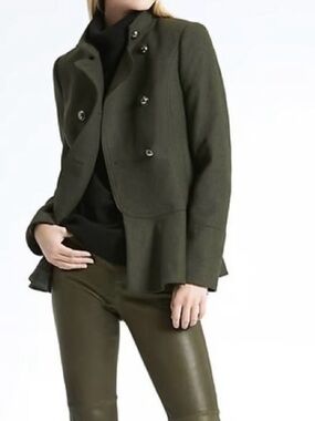 Banana Republic Olive Double-Breasted Peplum Jacket